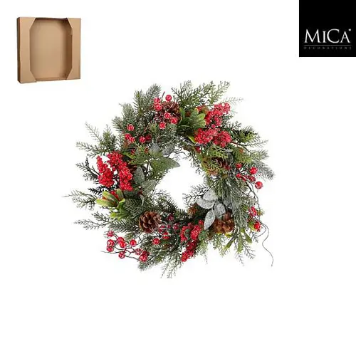 Couronne de feuillage vert et baies rouges Randell - Ø 40 x H 10 cm