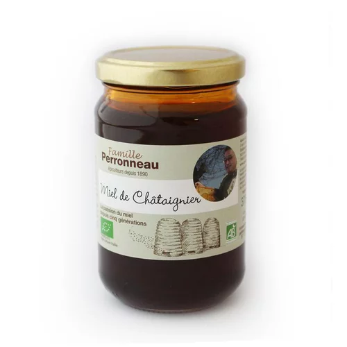 Miel de châtaignier bio dans pot en verre de 375 g