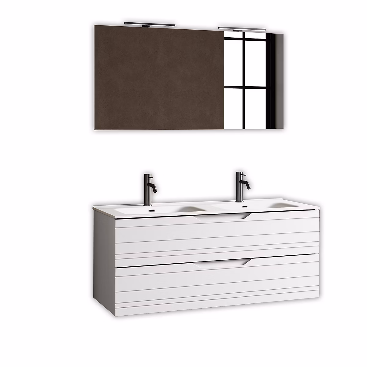 Ensemble meuble de salle de bains – Ensemble double vasque 5 pièces SOLMIRA blanc mat