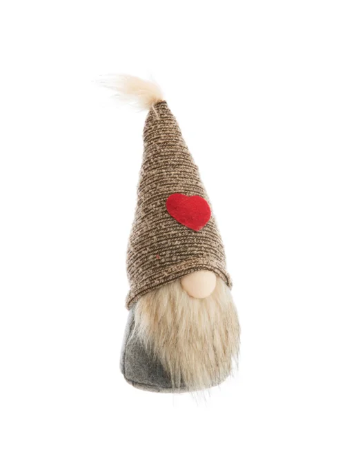Gnomes assortis debout en tissu avec bonnet à cœur - 11 x 9 x 27 cm