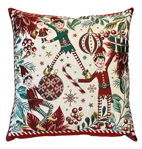 Coussin blanc en PE/coton à motifs rouges et verts Taquin - 45 x 45 cm