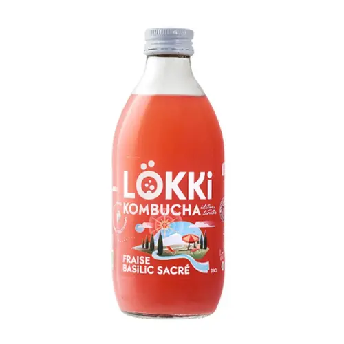 Kombucha fraise basilic sacré en bouteille Lökki - 33 cl