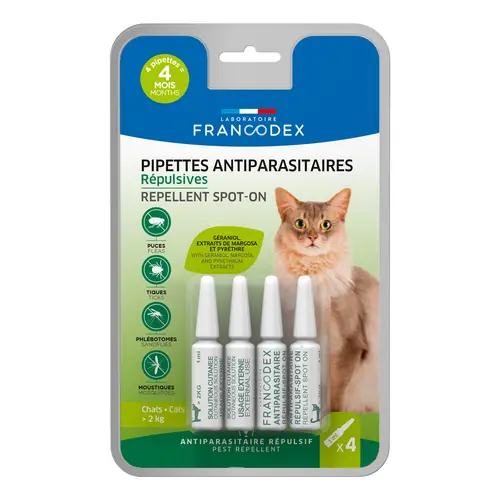Pipettes antiparasitaires répulsives pour chat Francodex - 4 x 1 ml