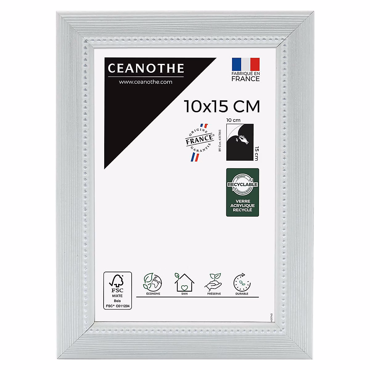 Cadre photo perle gris clair 10 × 15 cm Fabriqué en France