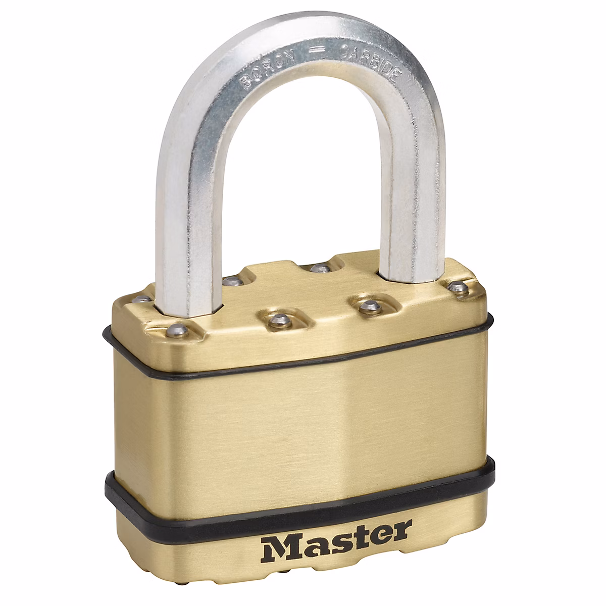 Cadenas Excell en acier laminé de 64 mm de largeur avec anse haute de 38 mm – finition laiton
