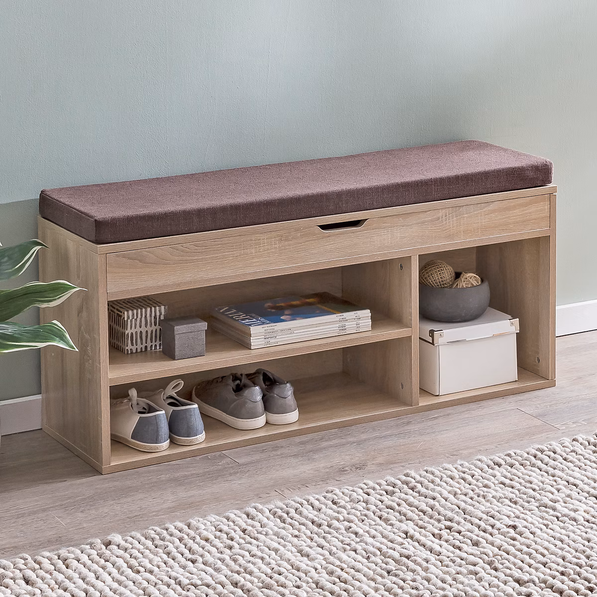 Banc de Rangement à Chaussure Entrée 104 × 51 × 32 cm Étagère a Chaussures FineBuy