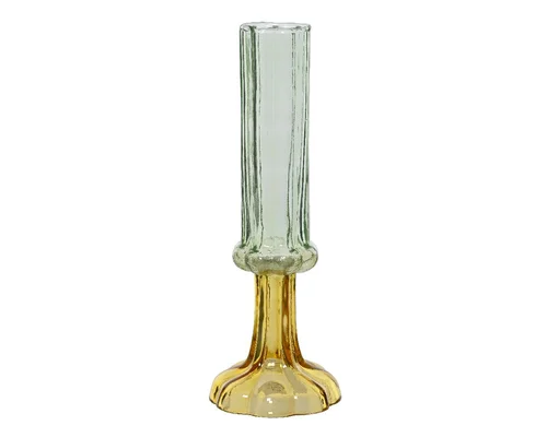 Soliflore en verre vert et jaune - Ø 9 x H 25,5 cm