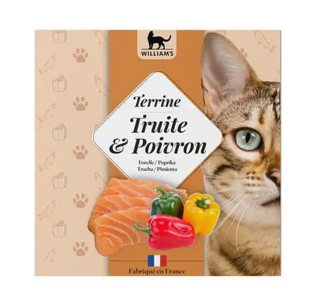 Alimentation humide complémentaire pour chat terrine truite et poivron William's - 80 g