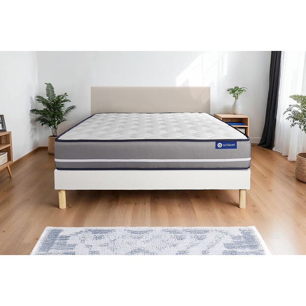 Ensemble – Matelas Ressorts ensachés 20cm d'épaisseur, 3 zones de confort, Confort ferme, Sommier tapissier en kit