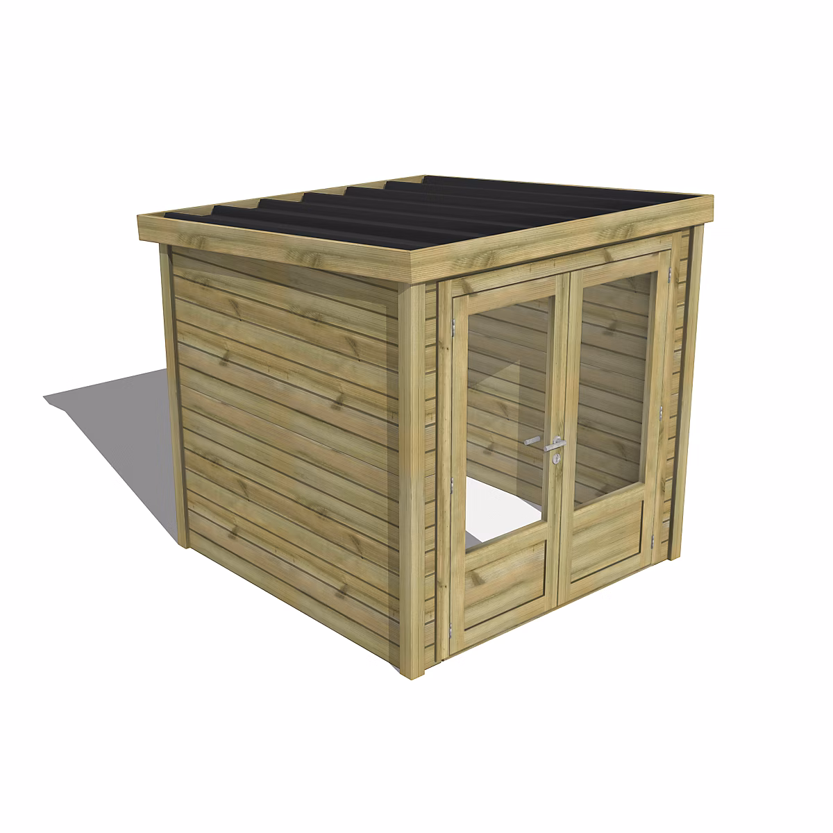 ABRI DE JARDIN bois Pin traité autoclave 27mm – Essentiel, 2, 14 × 2,14m / 4,6m2, Bac acier, Abri Français