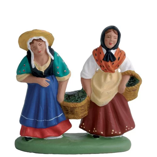 Santon pour crèche couple porteuses d'olives bleu - 7 cm