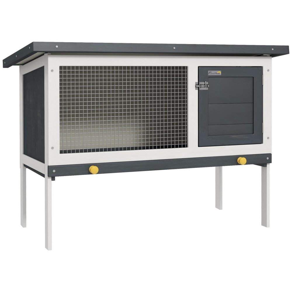 PAWHUT Clapier sur pied cage à lapin avec niche intérieure toit ouvrant porte verrouillable dim. 90l x 45l x 65h cm noir blanc vert – 90l 45l