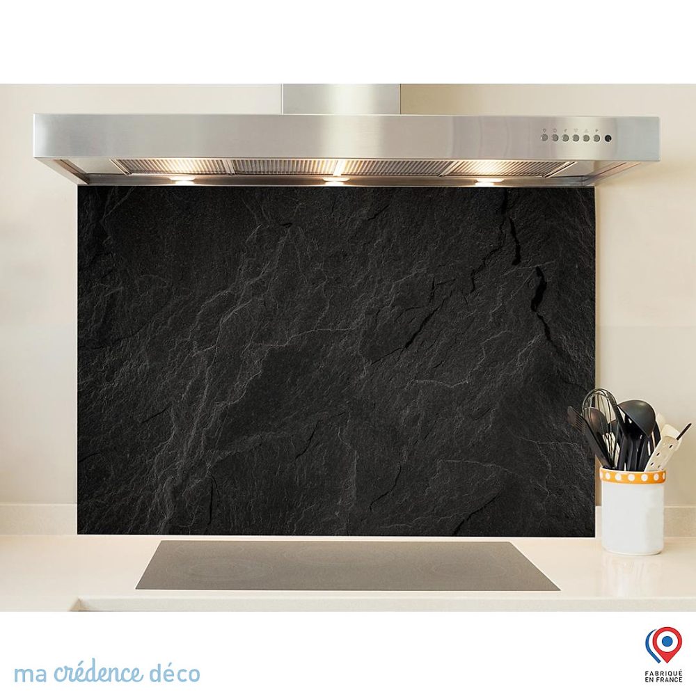 Crédence cuisine fond de hotte Ardoise noir 2 – Alu composite, L 90 cm x H 70 cm, MaCrédenceDéco
