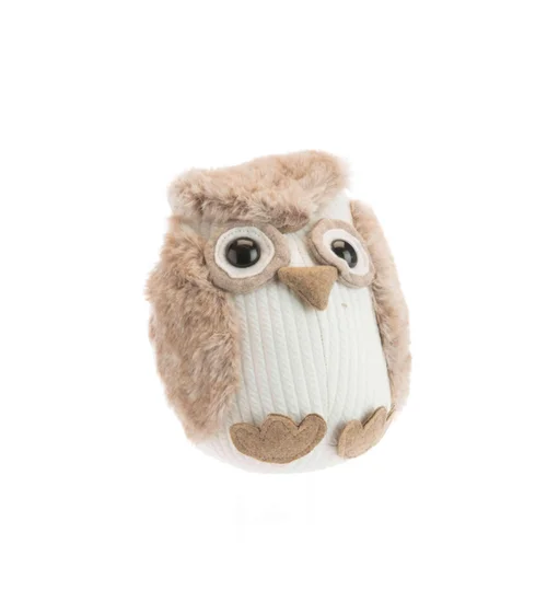 Hibou debout en tissu de couleur naturelle - 17 x 17 x 13 cm