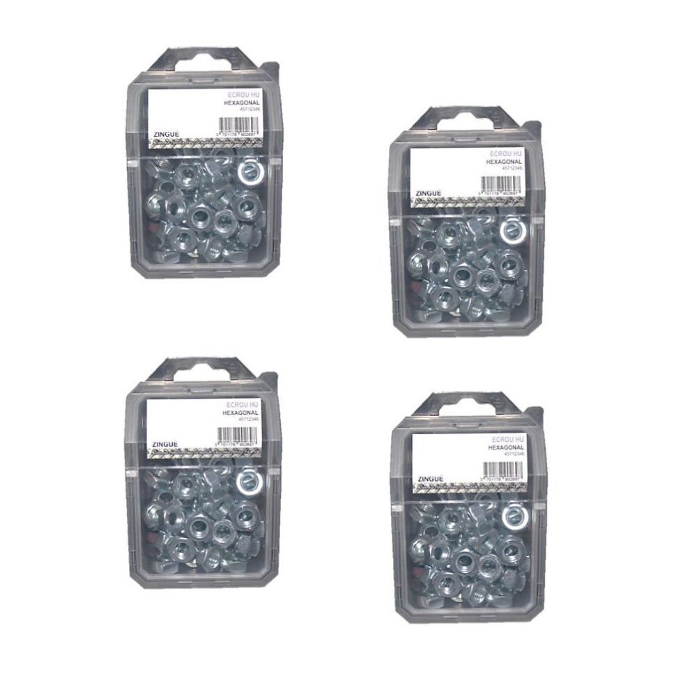 4 Coques de 100 Ecrous Hexagonaux HU M6 mm – 4032, 8, Zingué blanc, D-Work