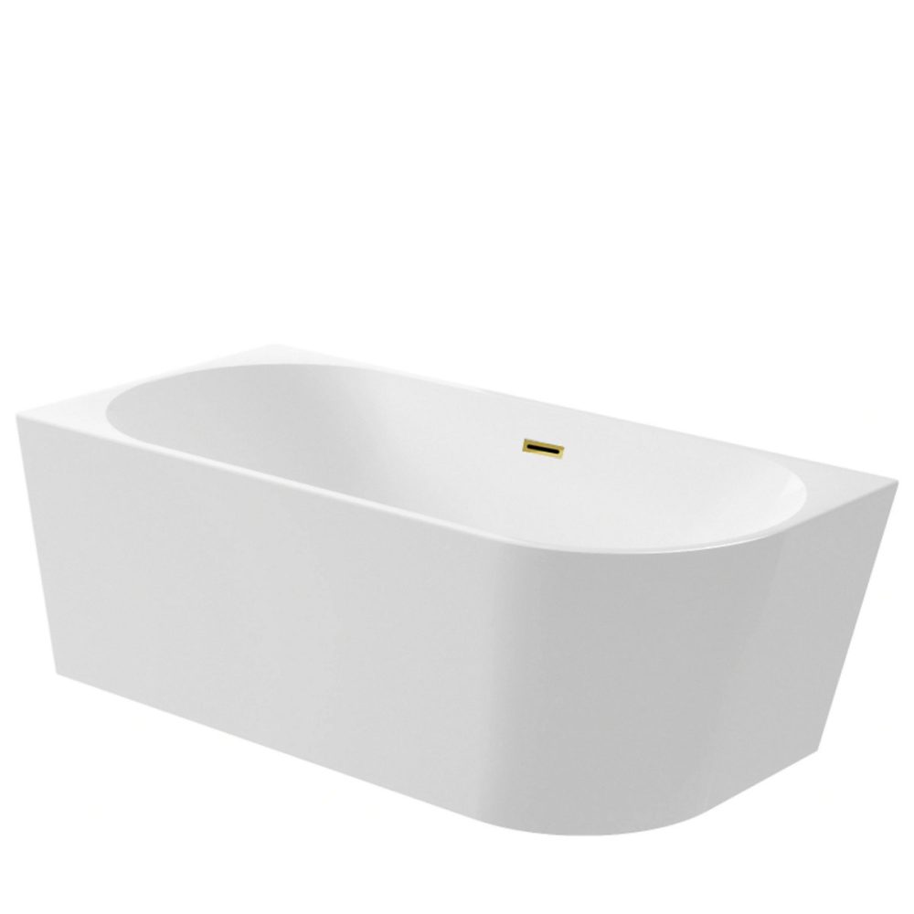 Balneo Baignoire semi-îlot Murale 170 × 80cm gauche – accessoires miroir doré, Acrylique thermoformé 3.5mm AVOLA