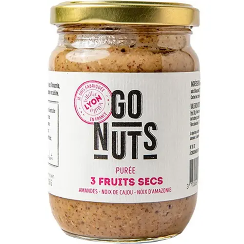 Purée 3 fruits secs : amandes noix de cajou noix d'Amazonie Go nuts - 250 g