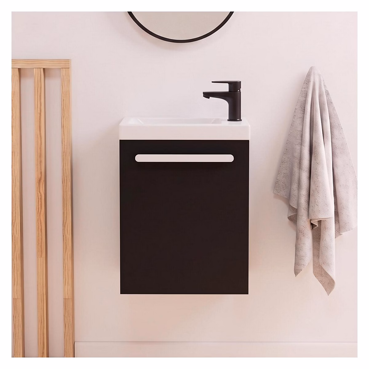 Ensemble lave – mains suspendu NEVADA avec robinet noir