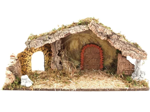 Crèche avec porte et arche en brique - 56 cm