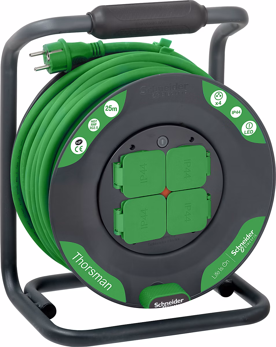 Enrouleur 25m H07RNF 4 prises (IP44) – Schneider