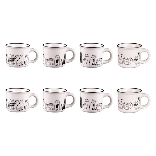 Tasses en porcelaine blanche motifs chats noirs Ø 6,5 cm Coffret Friends x 8 - 11 cl