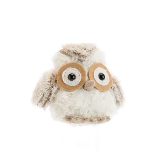 Hibou debout en peluche de couleur naturelle - 11 x 8 x 9 cm