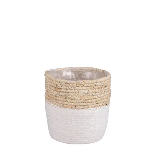 Panier cache-pot coloris blanc en jute Rachel Mica Decorations - 16 x Ø 16 cm