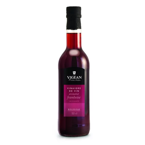 Vinaigre de vin rouge bio aromatisé framboise en bouteille de 50 cl