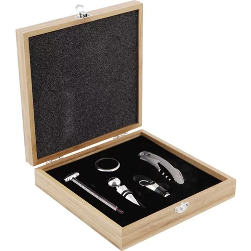 Coffret oenologique 5 accessoires coloris marron en bambou - 22 x 22 x 4 cm