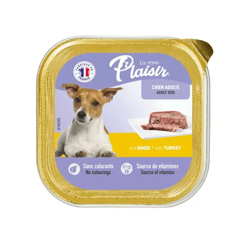 Terrine à la dinde Plaisir pour chien en barquette 150 g