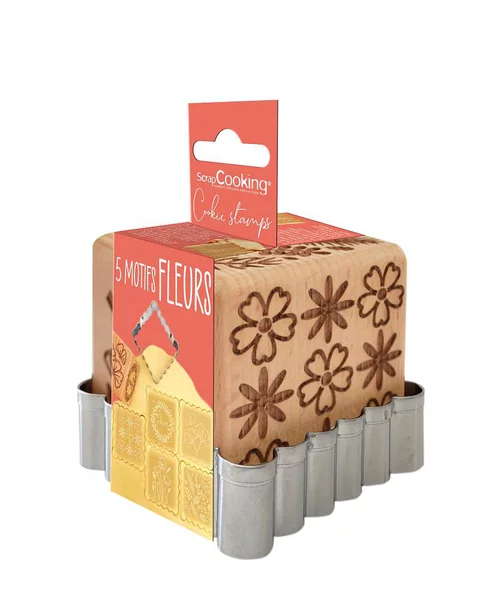 Tampon biscuit bois "flower" et découpoir Mirontaine