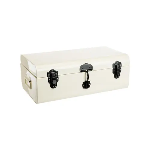 Coffre de rangement en tôle galvanisée ivoire à fermetures métal noires grand modèle - 49 x 27,5 x 18 cm
