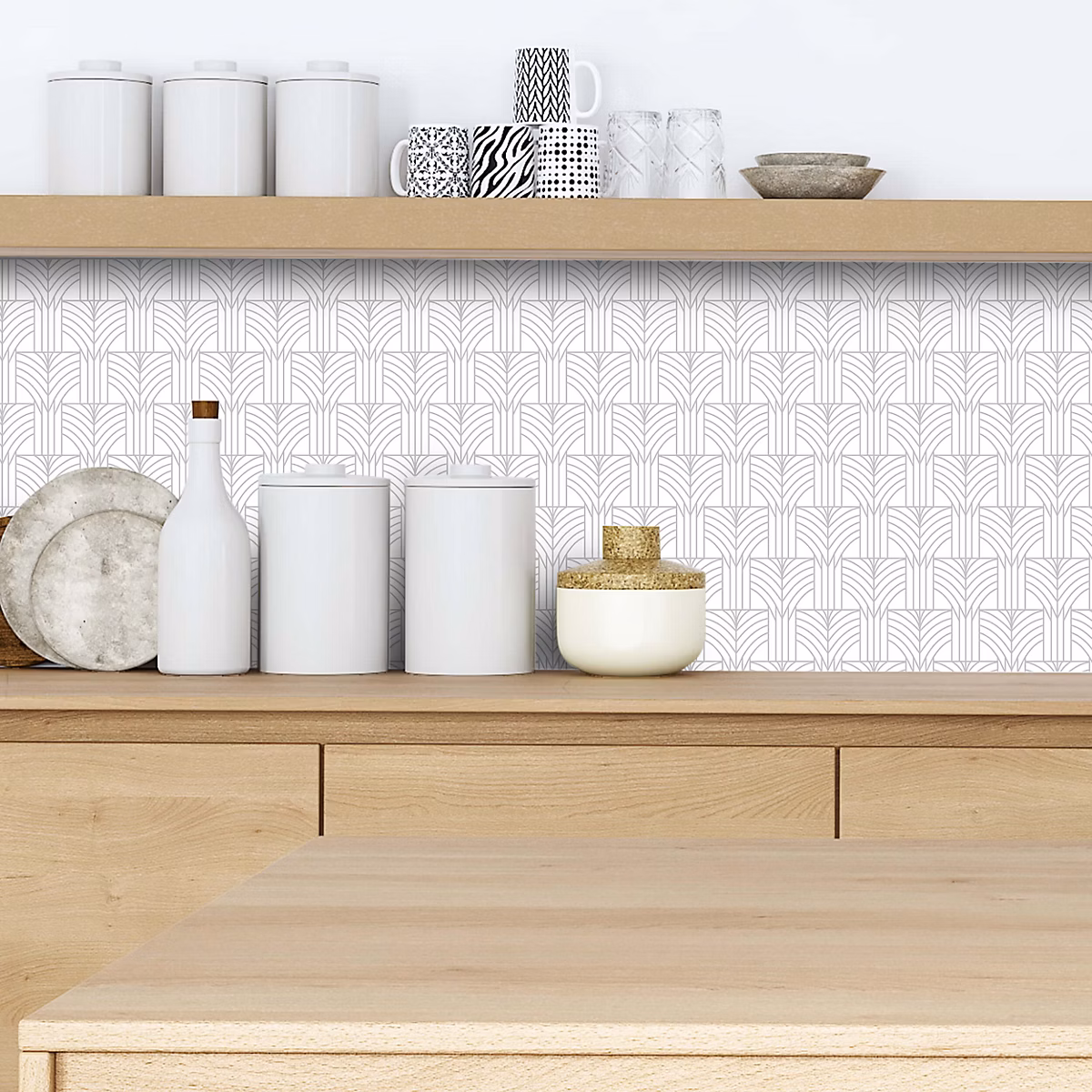 Crédence adhésive déco design blanc et gris 40 × 200cm