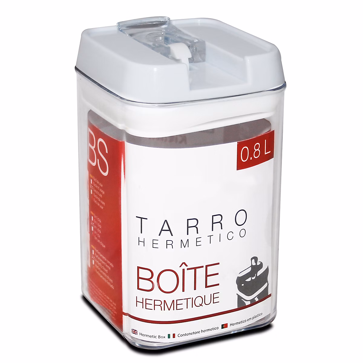 Boîte hermétique alimentaire en ABS – pot conservation avec couvercle pour céréales pâtes farine, 0.8 L, L 9.5 x P 9.5 x H 15.5 cm