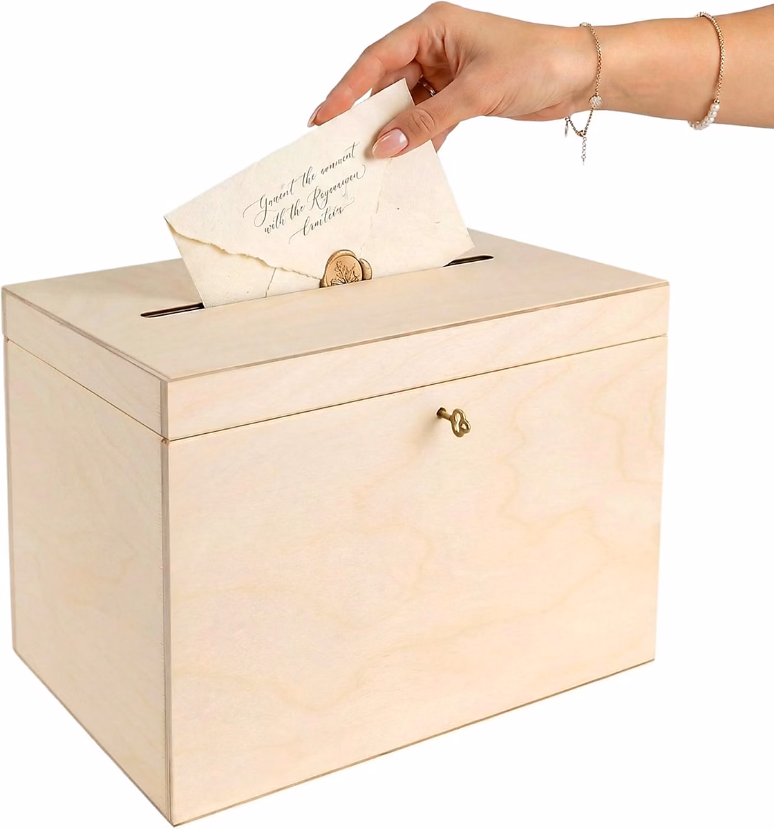 Creative Deco Urne Mariage Bois avec Couvercle 29 × 20 × 22 cm Boîte à Enveloppes avec Serrure et Clé