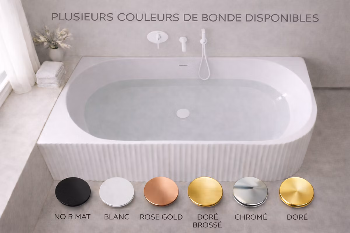 Baignoire d'angle droite – 160 × 75 cm | Blanc brillant rainure avec bonde blanche | PERLE
