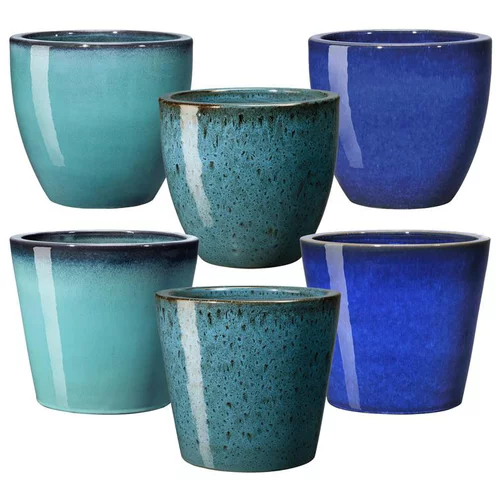 Pot vase en terre cuite émaillée bleu Deroma Azulejos - Ø 22,5 x H 19,3 cm