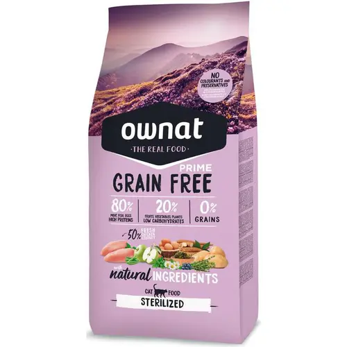 Croquette pour chat adulte stérilisé Grain Free Prime au poulet et dinde Ownat - 8 kg