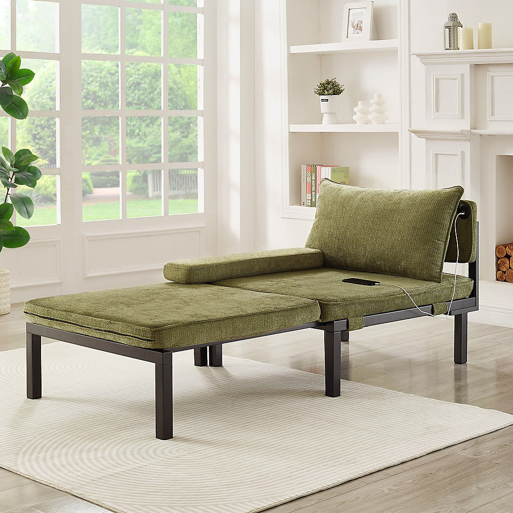 Canapé-lit pliant 2 en 1 – vert, avec ports USB/Type-C, espace réduit