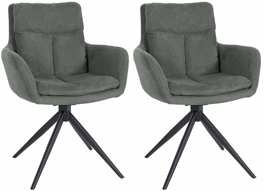 Chaise pivotante salle à manger – Lot de 2, tissu Vilas, fauteuil 180 , accoudoirs, dossier, métal, protège-sol Gris
