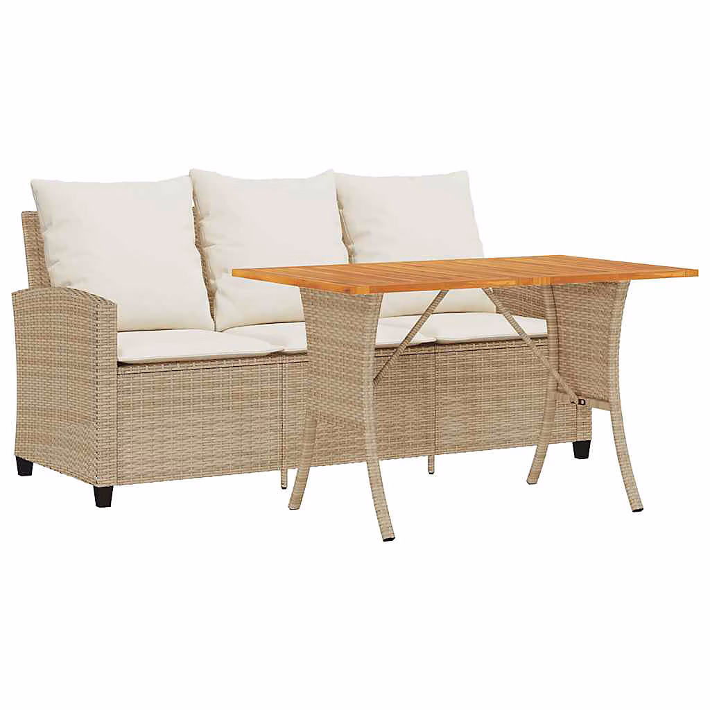 Canapé de jardin 3 places coussins table beige résine tressée vidaXL – Réf. WCRWYUQUV6988143554