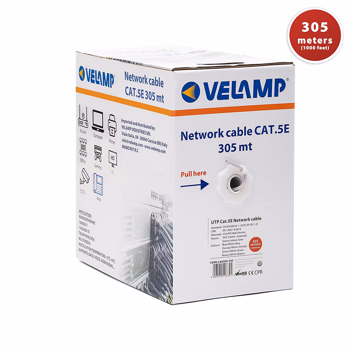 Câble réseau CAT5E UTP 305mt en Pull box. Certifié CPR – Réf. BHPUMDPWO2747525221