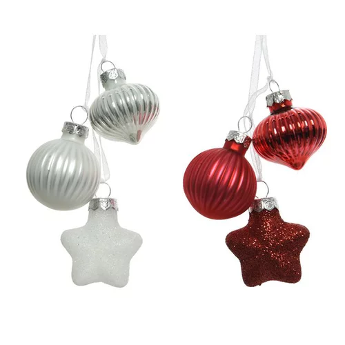 Décoration à suspendre oignon boule étoile en verre coloris blanc ou rouge - 3,5 x 11,5 cm