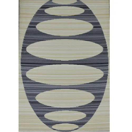 Tapis d'extérieur en polypropylène recyclé noir et beige Ovalie