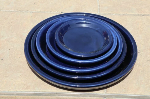 Soucoupe en terre cuite émaillée bleu Nuit étoilée Les Poteries d’Albi - Ø 41 cm