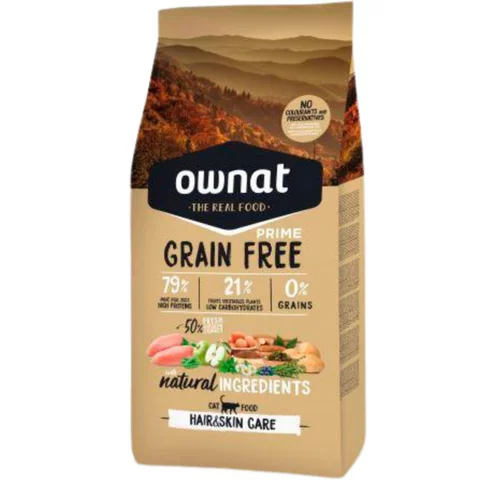 Croquette pour chat adulte Grain Free Prime Hair & Skin à la volaille Ownat - 3 kg