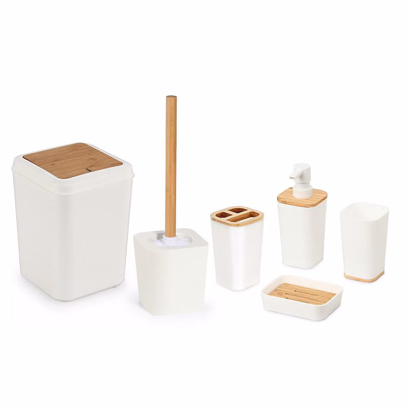 Ensemble de salle de bain 6 pièces en bambou Crème Herzberg HG04463 – Réf. CHFXASFPM8091069593