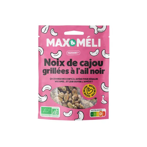 Noix de cajou bio grillées à l’ail noir Max&Méli - 125 g
