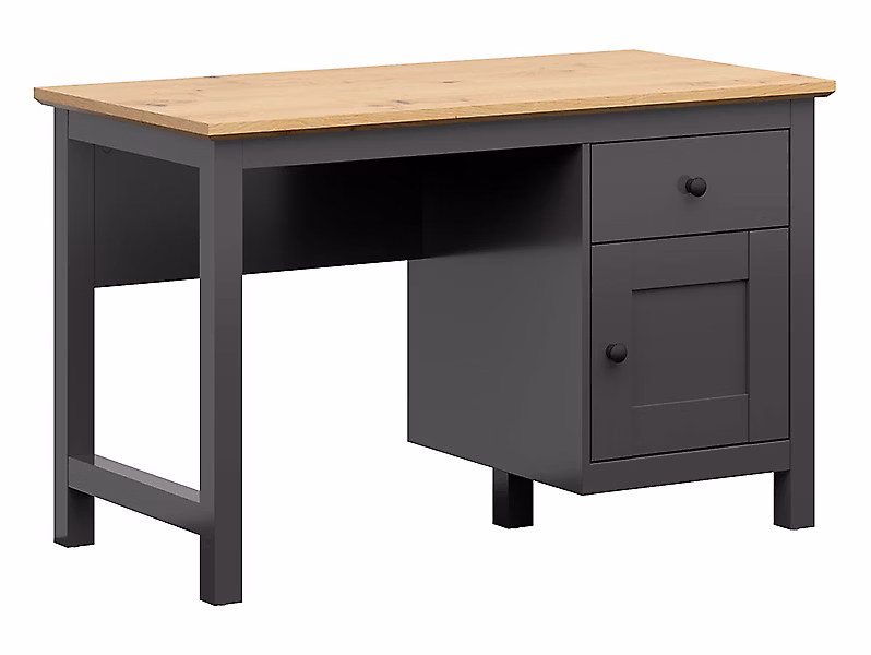 Bureau avec portes et tiroir coloris Gris graphite/Chêne artisan – Longueur 120 x Profondeur 60 x Hauteur 75 cm