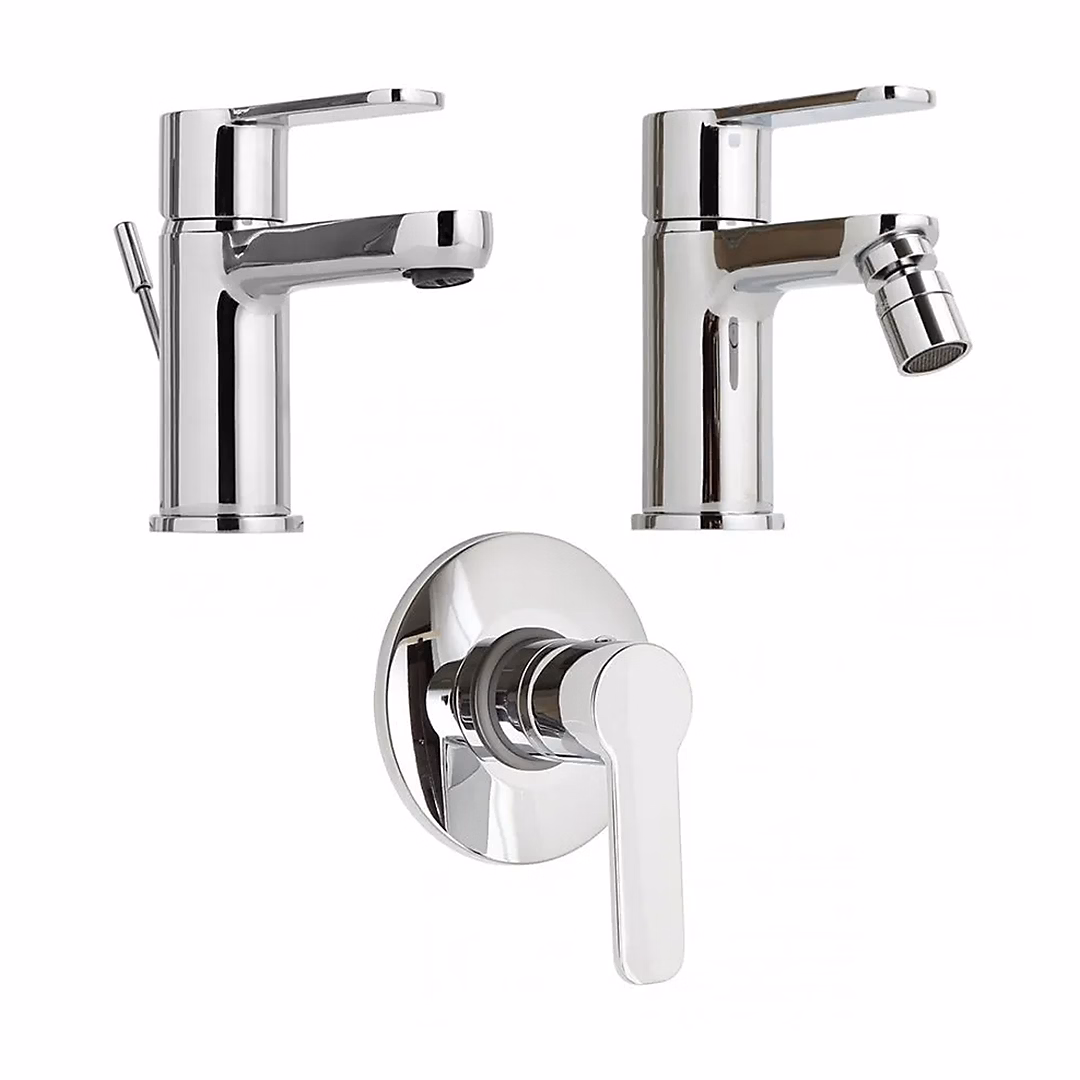 Ensemble De Robinetterie De Salle De Bain Mélangeur Lavabo – Bidet | Douche Finition Chromée | Nora